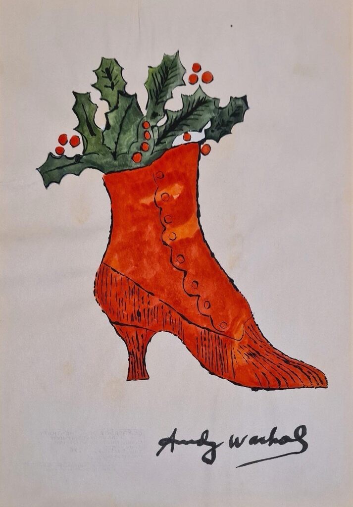 Andy Warhol, Holiday Shoe with Holly, ca. 1955–56
