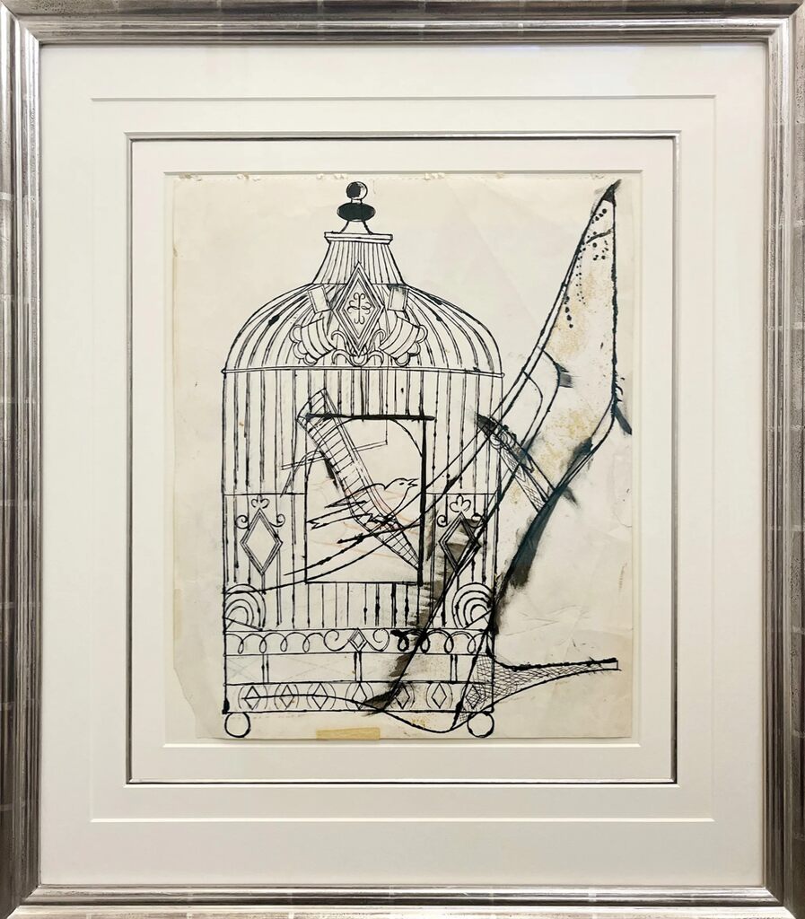Andy Warhol, Ohne Titel (Bird in a cage and shoe), 1956