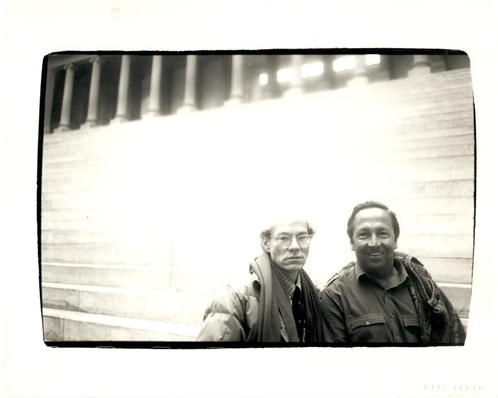 Andy Warhol and Robert Rauschenberg Outside the Pergamon Museum in Berlin, image 1