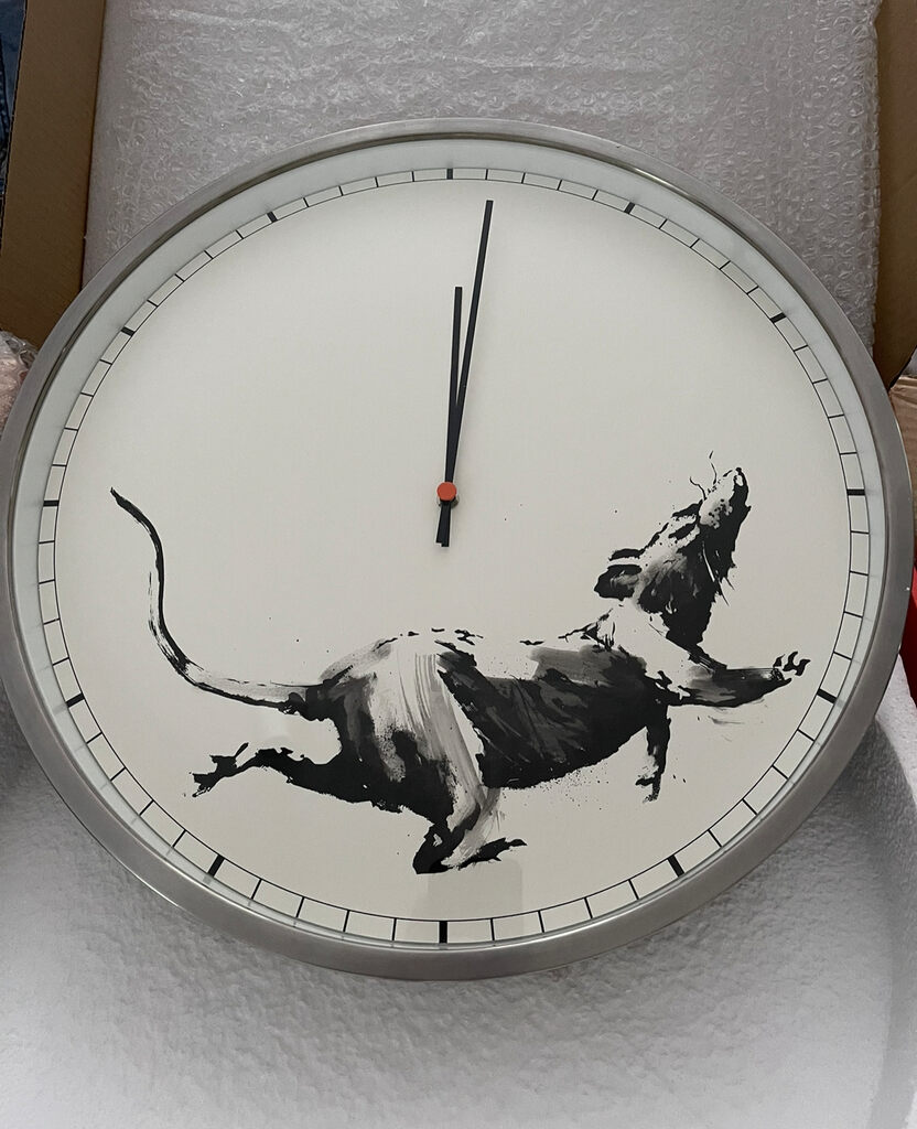 Banksy, Rat clock hand finish, 2019