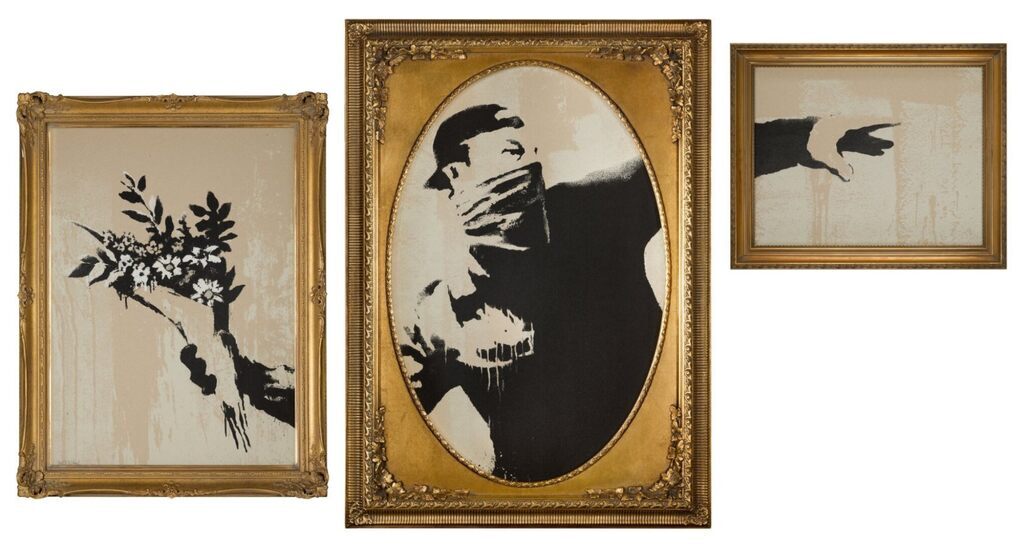 Banksy, Flower Thrower Triptych (VIP), 2019