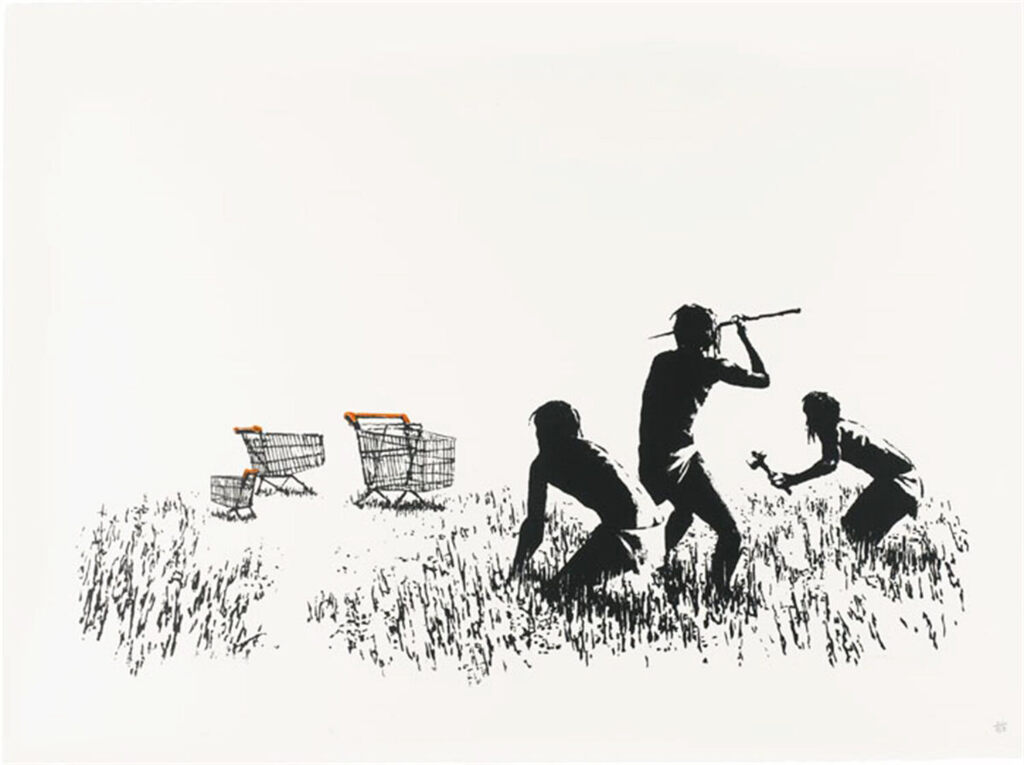 Banksy, Trolleys (Black and White) (Unsigned), 2007