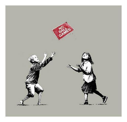 Banksy, No Ball Games (Grey) (Signiert), 2009