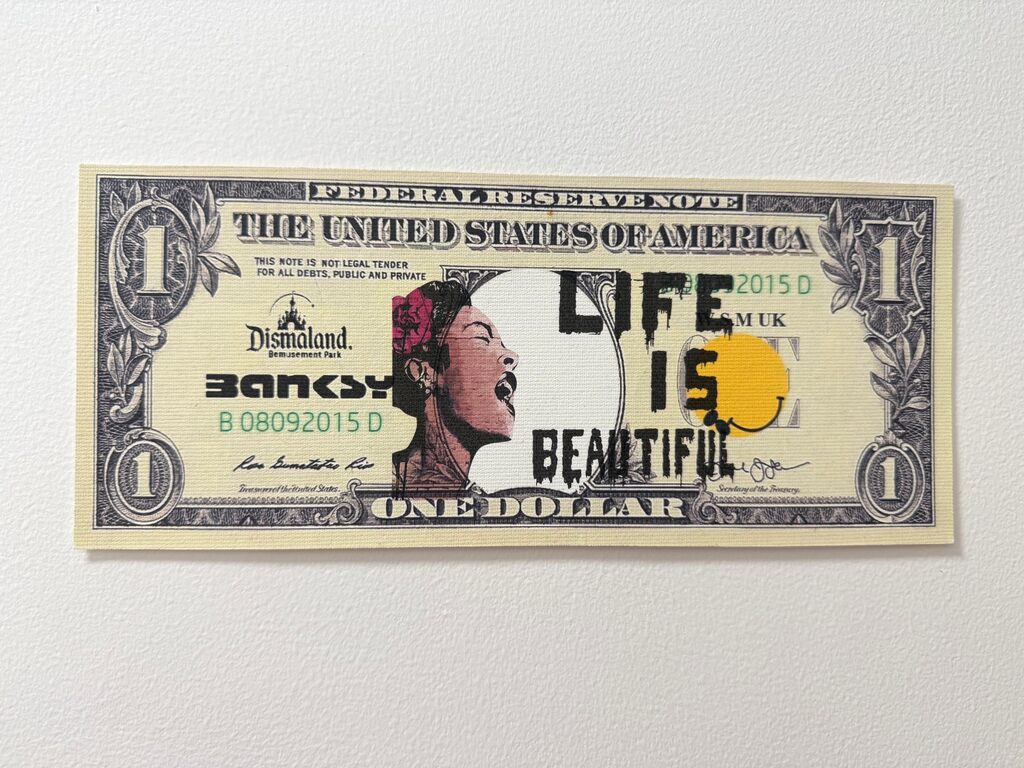 Banksy, DISMALAND DISMAL DOLLAR CANVAS "LIFE IS BEAUTIFUL", 2015