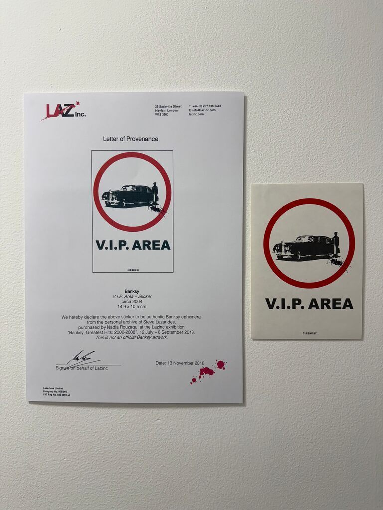 Banksy, V.I.P. AREA STICKER WITH PROVENANCE FROM LAZINC, 2004