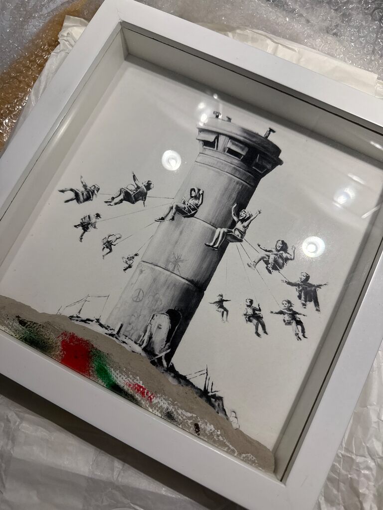 Banksy, Walled off hotel mixed media on paper (with a concrete element behind a sealed frame, 2018