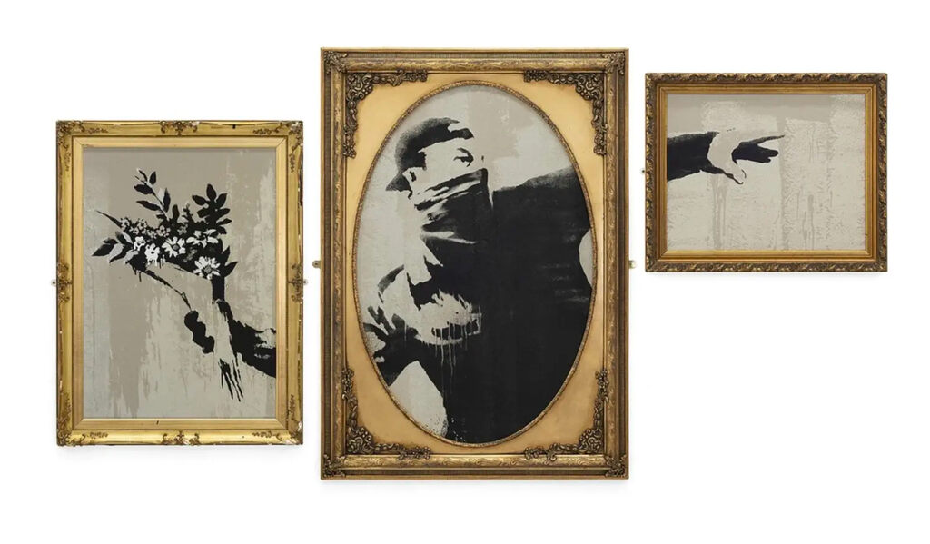 Banksy, Thrower (Grey) - Signed (gerahmt), 2019