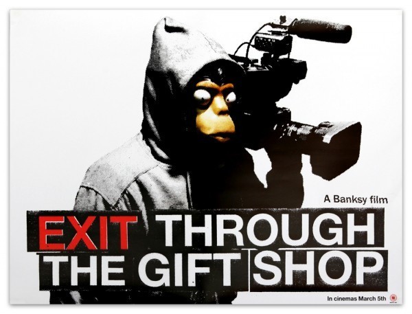 Exit Through the Gift Shop poster showing a hooded masked figure holding a video camera.