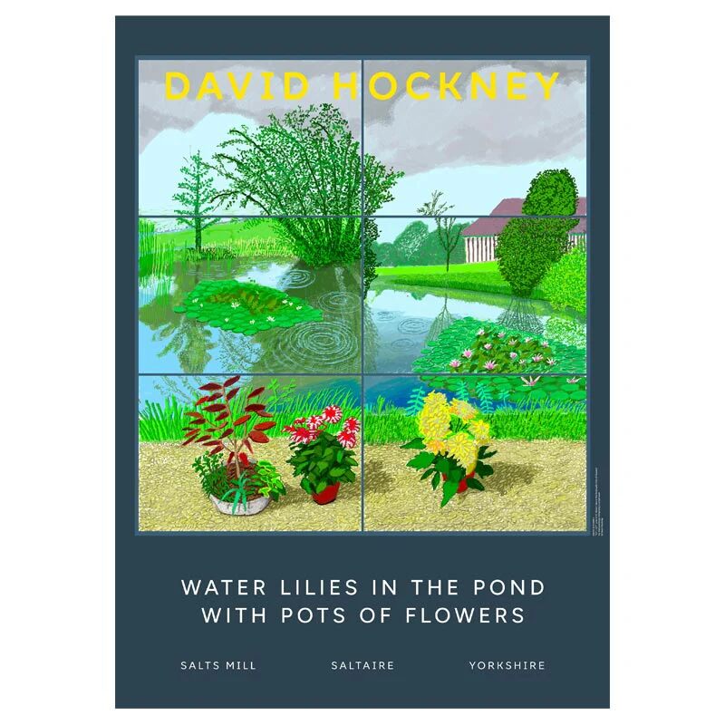 WATER LILIES IN THE POND WITH POTS OF FLOWERS, image 1