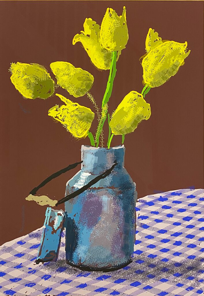 David Hockney, 21 April 2021, Yellow Flowers in a Small Milk Churn, 2021