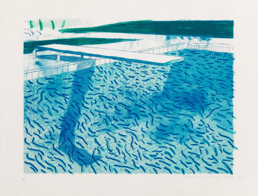 David Hockney, Lithograph of Water Made of Thick and Thin Lines and Two Light Blue Washes, 1978-80