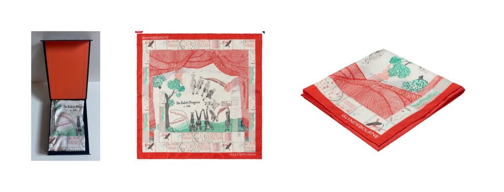 David Hockney, David Hockney - The Rake's Progress Silk Pocket Scarf in bespoke gift box, ca. 2020