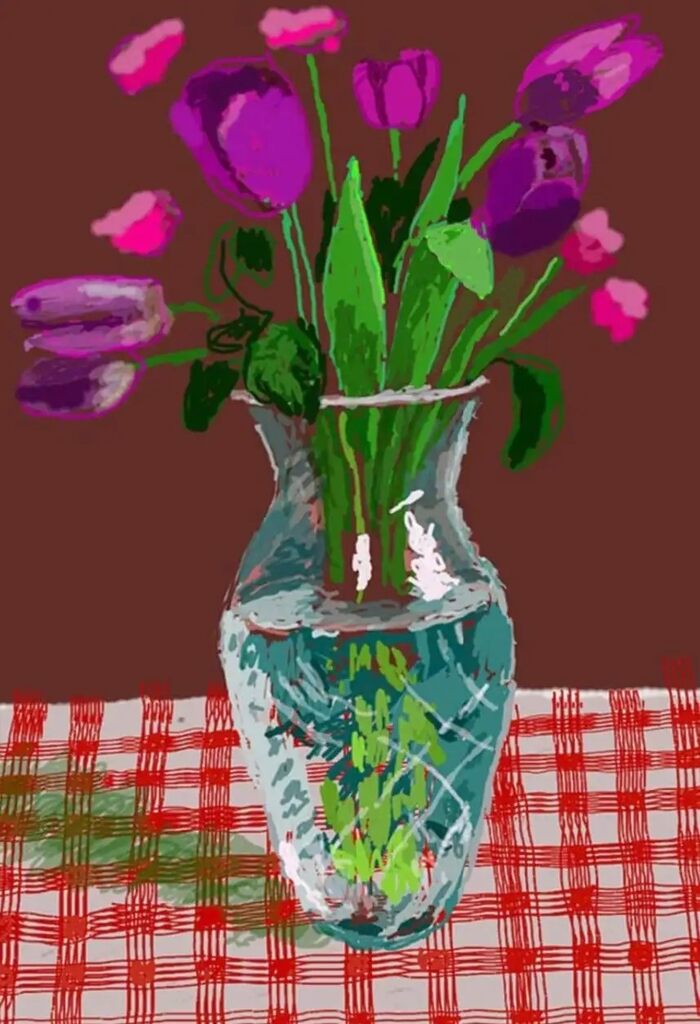 David Hockney, 16th March 2021, Tulips in Cut Glass, 2021