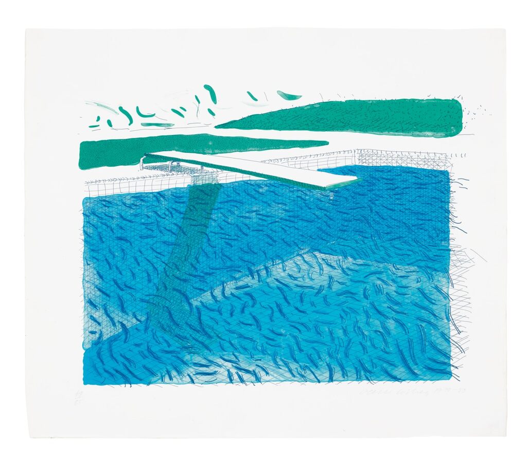 Lithograph of Water Made of Lines, Crayon and Two Blue Washes, image 1