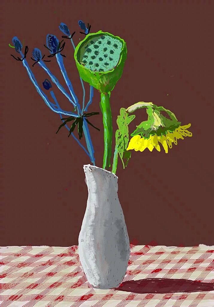 David Hockney, 19th March 2021, Sunflower with Exotic Flower, 2021