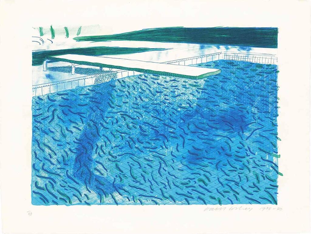 David Hockney, Lithograph Of Water Made Of Thick And Thin Lines, A Green Wash, A Light Blue Wash, And A Dark Blue Wash (AP), 1980