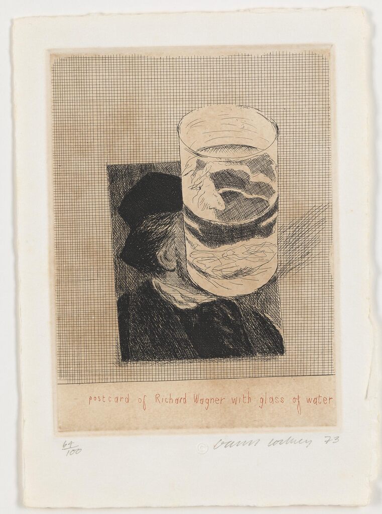David Hockney, Postcard Of Richard Wagner With A Glass Of Water (From: Eighteen Small Prints)