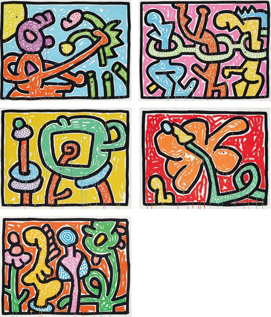 Keith Haring, Flowers I-V' 1988 (Matching Numbered Set), 1988