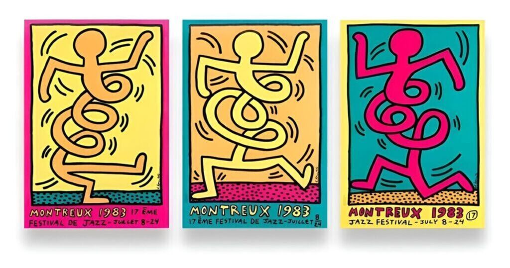 Keith Haring, Montreux Jazz De Festival (set of 3 - Green, Pink & Yellow), 1983