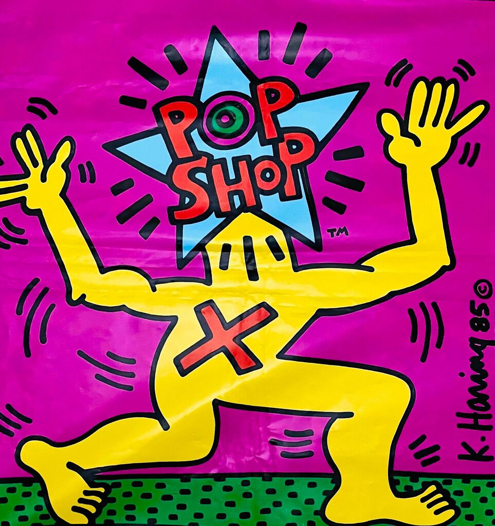 Keith Haring, Original 1980s Keith Haring Pop Shop bag (Keith Haring pop shop New York), ca. 1986