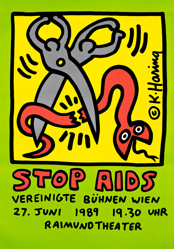 Keith Haring Stop Aids poster 1989 (Keith Haring activist poster), image 1