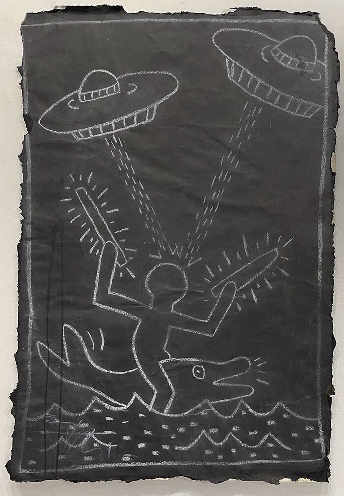 Keith Haring, Subway Drawing (Dolphin UFOs), 1980's