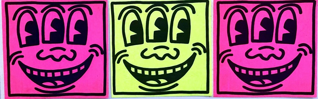 Keith Haring, Keith Haring Three Eyed Smiling Face (Set of 3 early 1980s Haring stickers), ca. 1982