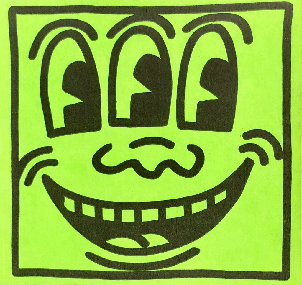 Keith Haring, Original Keith Haring Three Eyed Smiling Face sticker circa early 80s, ca. 1982