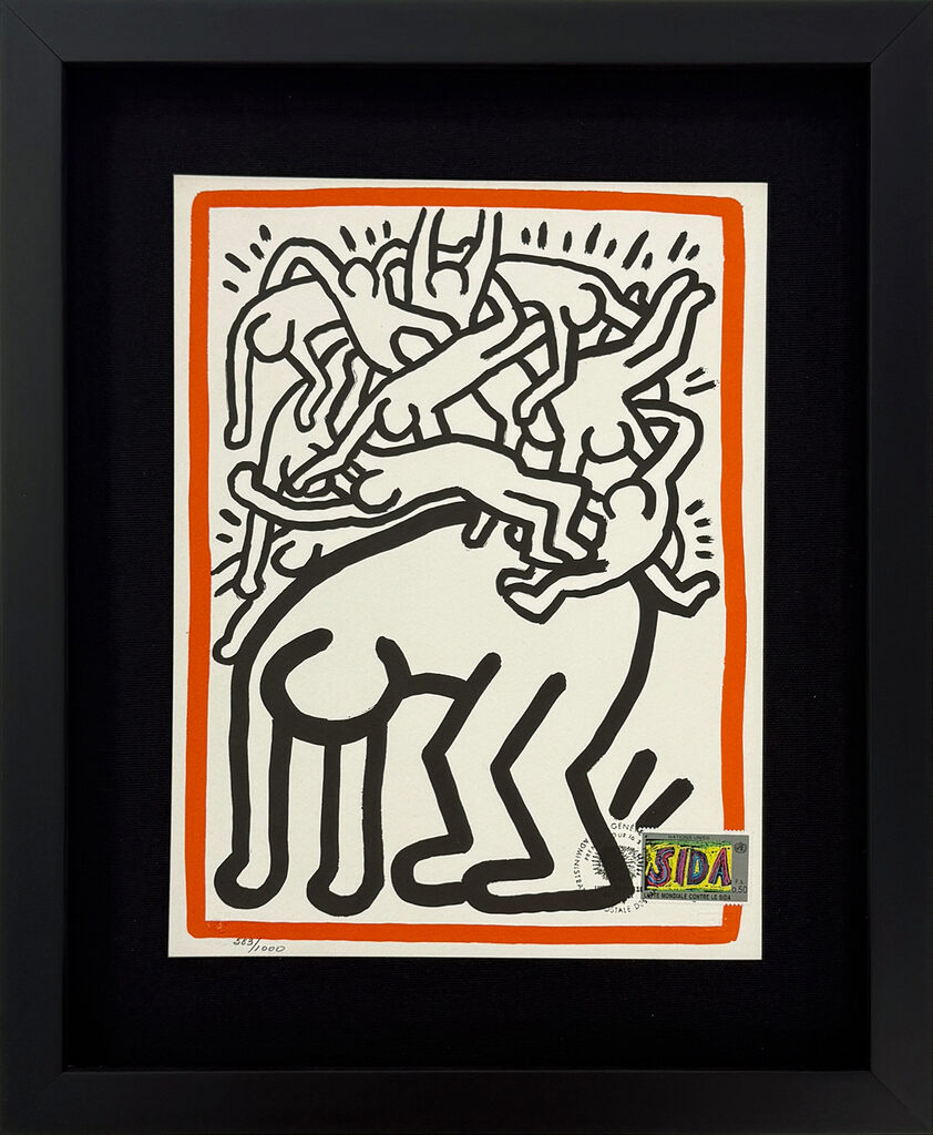 Keith Haring, Fight AIDS Worldwide Lithograph, Pop Art, Estate Signed, Edition 583/1000, 1990