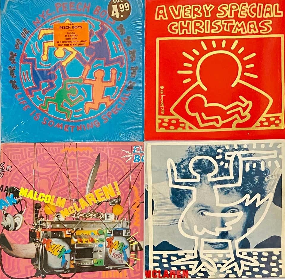 Keith Haring, 1980s Keith Haring Record Art (Ensemble de 4 œuvres), 1982-1987