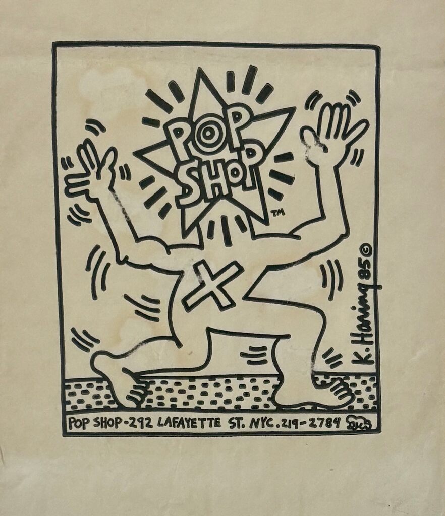 Keith Haring, 1980s Keith Haring Pop Shop bag (vintage Keith Haring Pop Shop), ca. 1986