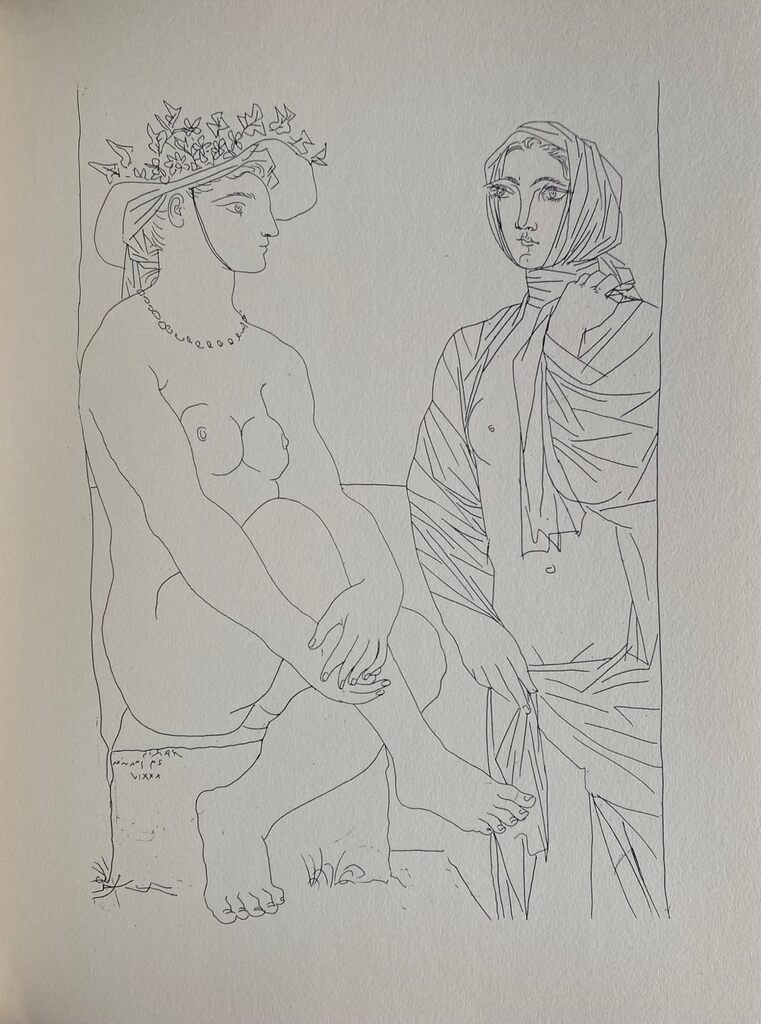 Pablo Picasso, Au bain. Femme au chapeau à fleurs et femme drapée dans une serviette, 1956