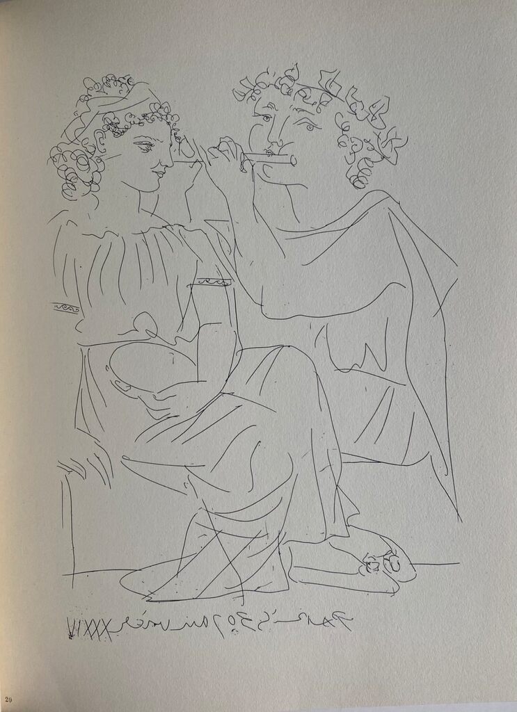 Pablo Picasso, Flûtiste et jeune fille au tambourin, 1956