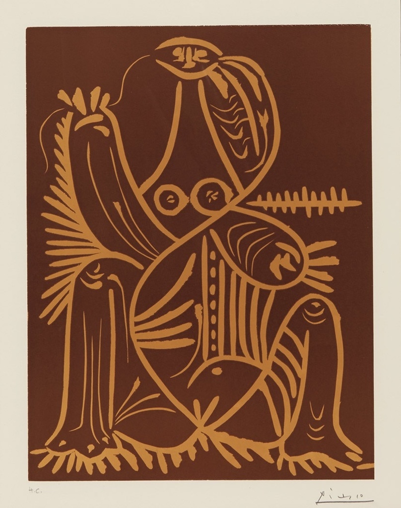 Pablo Picasso, Diurnes (femme assise en pyjama de plage II)/ Diurnes (Woman sitting on the beach in Pyjamas II), 1962