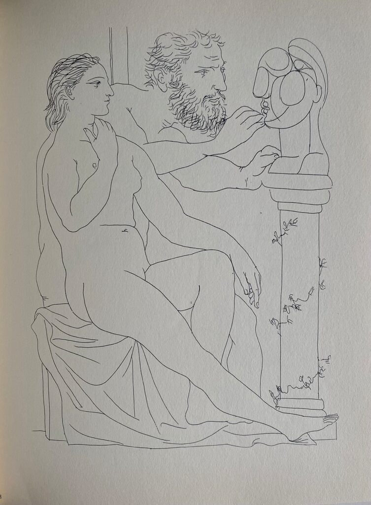 Pablo Picasso, Modèle et sculpteur avec sa sculpture, 1956