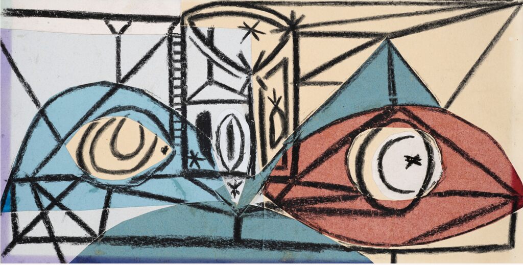 Pablo Picasso, Nature morte au verre, citron et pomme, 1945
