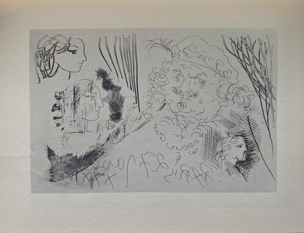 Pablo Picasso, Feuille d'études : profils de Marie-Thérèse et tête de Rembrandt au béret, 1956