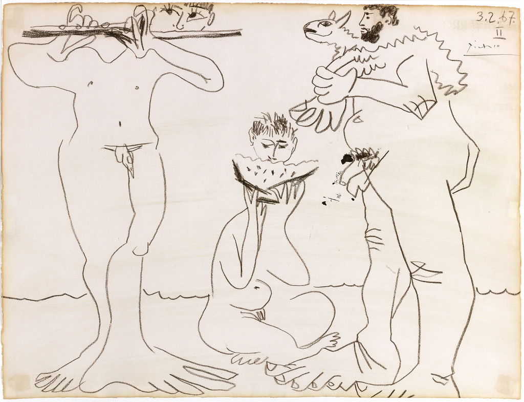 Pablo Picasso, Homme à l'agneau, mangeur de pastèque et flûtiste, 1967