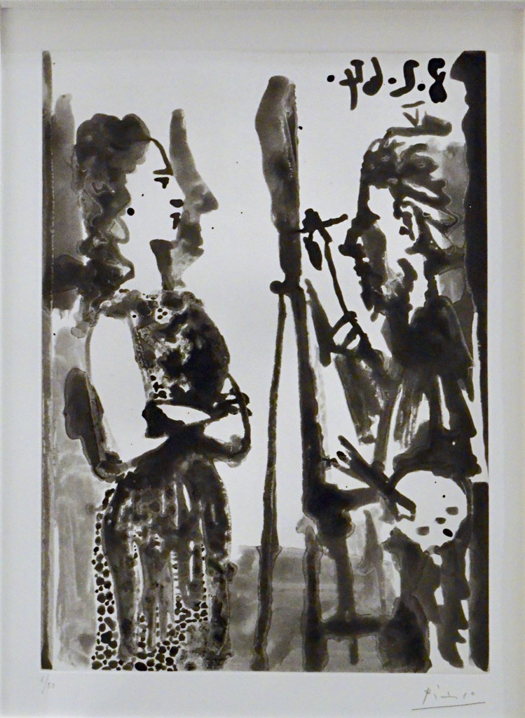 Pablo Picasso, Peintre Et Modele En Robe Imprimee, 1964
