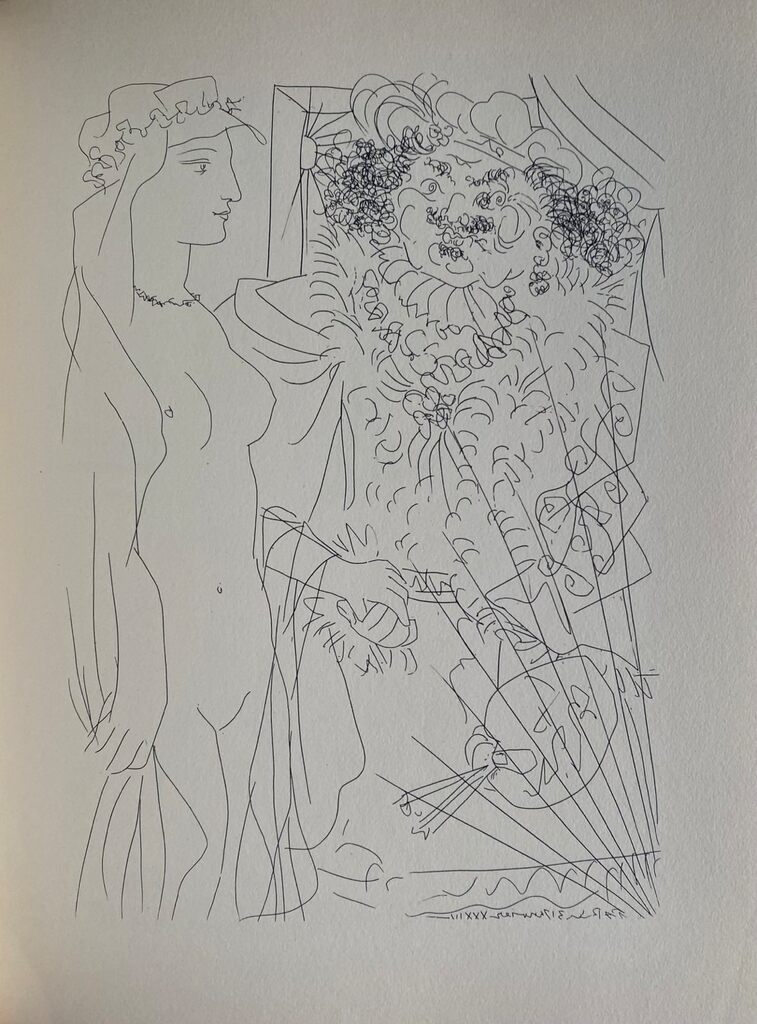 Pablo Picasso, Rembrandt tenant par la main une jeune femme au voile, 1956