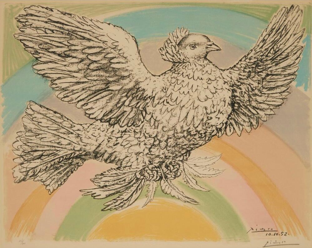 Pablo Picasso, Colombe Volant ( A L'ARC-EN-CIEL) Flying Dove in a Rainbow, 1960