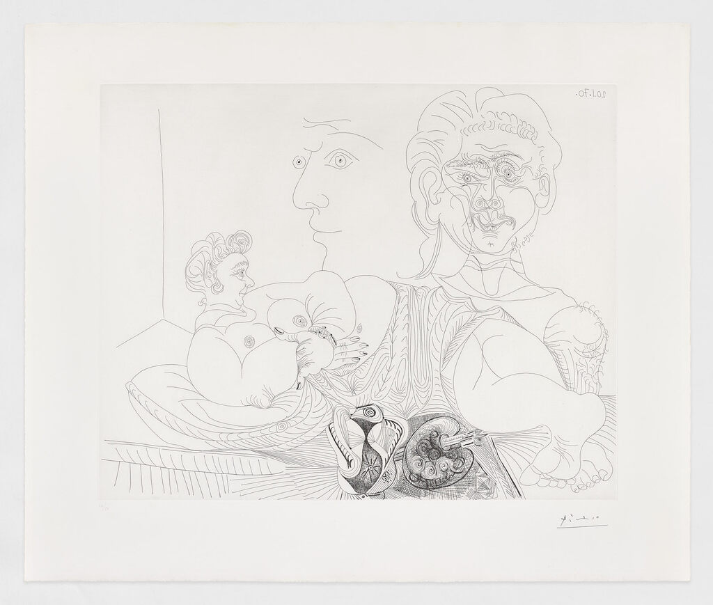 Pablo Picasso, Vieux modèle pour jeune odalisque, le double regard du peintre (State II), 1970