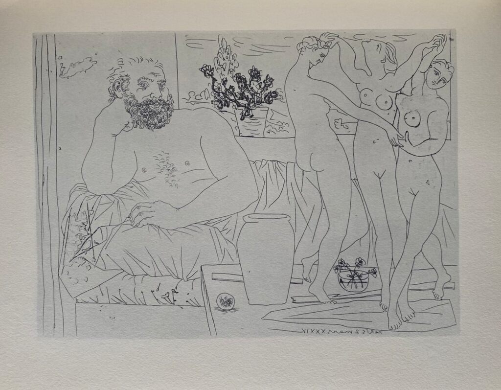 Pablo Picasso, Sculpteur avec un groupe sculpté (hommage à Carpeaux), 1956