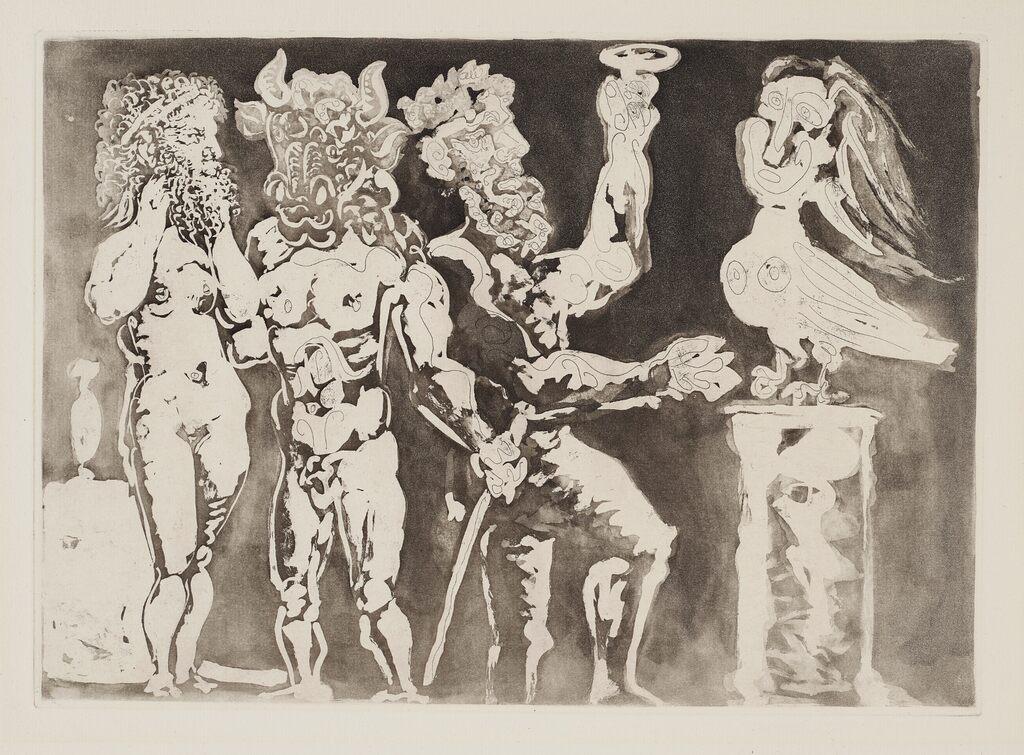 Pablo Picasso, Chez la Pythie-Harpye : Personnages masqués et femme oiseau, 1934