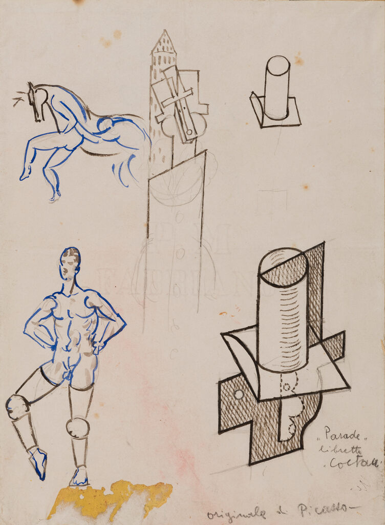 Pablo Picasso, Etude pour le cheval et pour les costumes des managers – Parade, ca. 1917