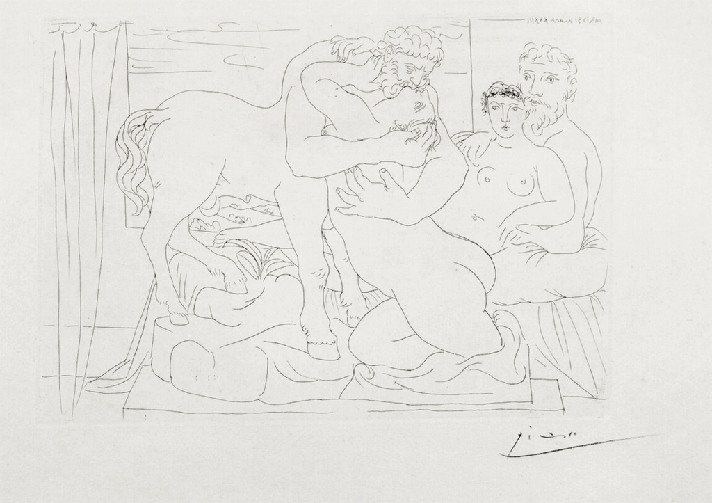 Pablo Picasso, Sculptor Reclining Before Centaur and Woman, 1933