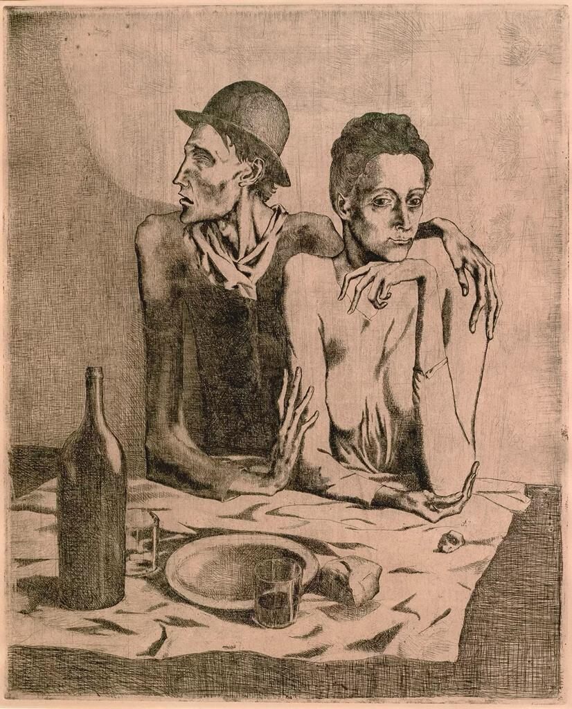 Pablo Picasso, Le repas frugal, from the Saltimbanques series, 1913