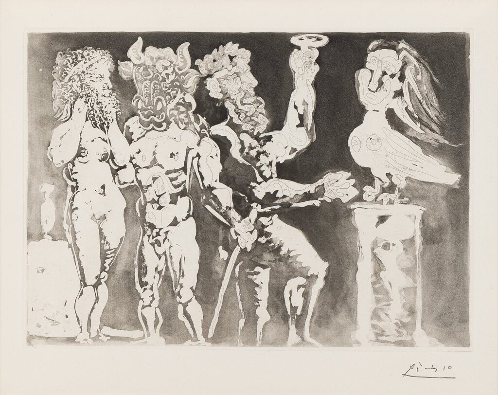 Pablo Picasso, Personages masqués et femme oiseau, from La Suite Vollard, 1934