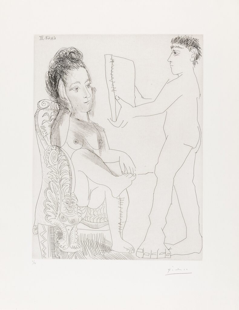 Pablo Picasso, Jeune Homme présentant un Miroir, ou un portrait, à une Femme, from La Série 347, 1968
