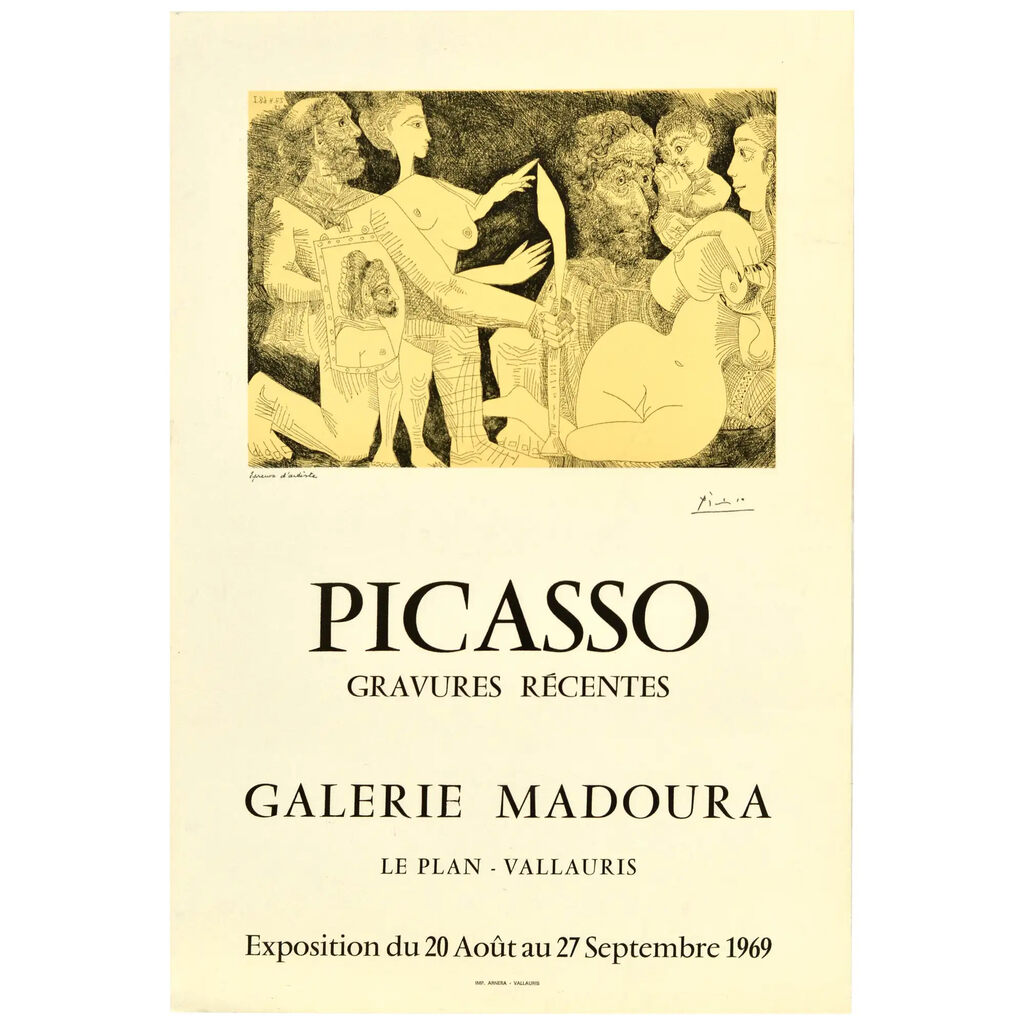 Pablo Picasso, Affiche d'exposition d'art vintage d'origine Pablo Picasso, gravures récentes de Madoura, 1969